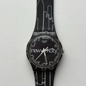 Swatch Watch "Lines in the Sky" Black NYC New York City 2016 GZ209-Women's